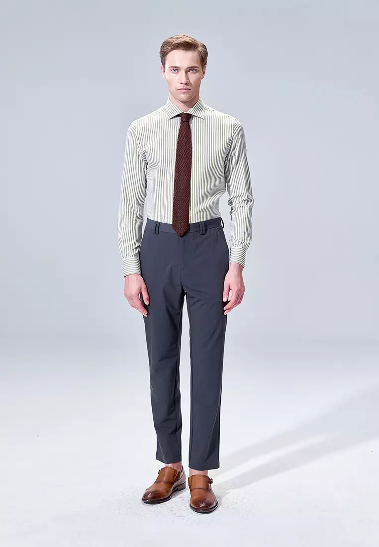 Olive Striped Pattern Slim Fit Shirt