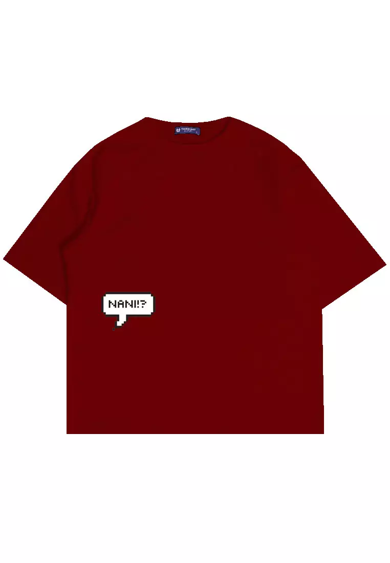 MTM59 kaos oversize tebal scuba komik anime jepang NANI maroon
