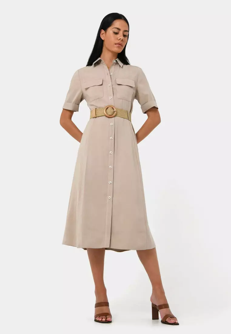Womens belted shirt dress best sale