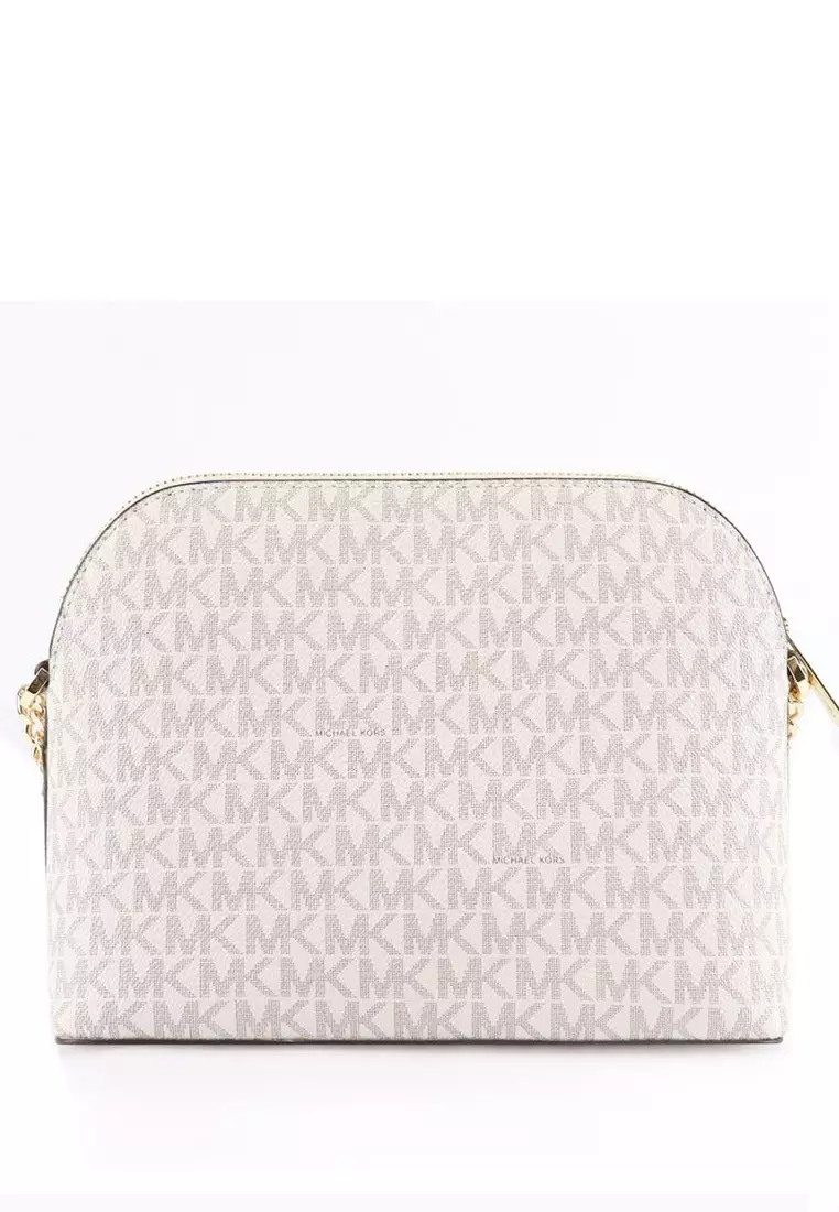 Jet Set Travel Medium Dome Crossbody Bag In Signature - Vanilla/Brown