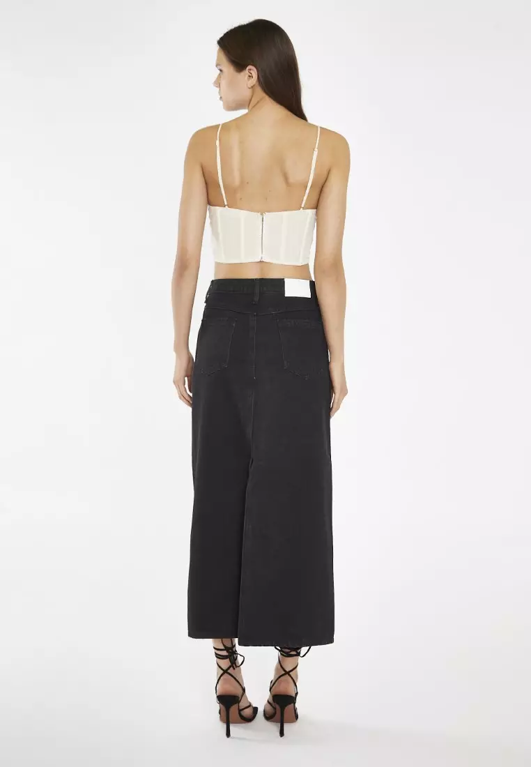 Washed Black Straight Fit Maxi Skirt