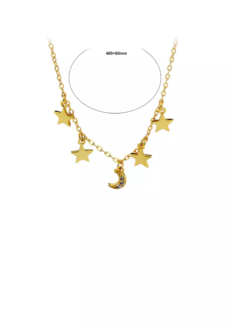 Sterling Silver Gold Dipped Cubic Zirconia Star And Moon Chain