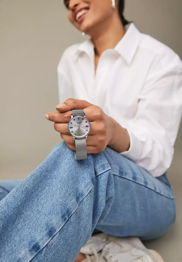 Timex Transcend Silver Stainless Steel Analog Quartz Watch For Women TW2W19100