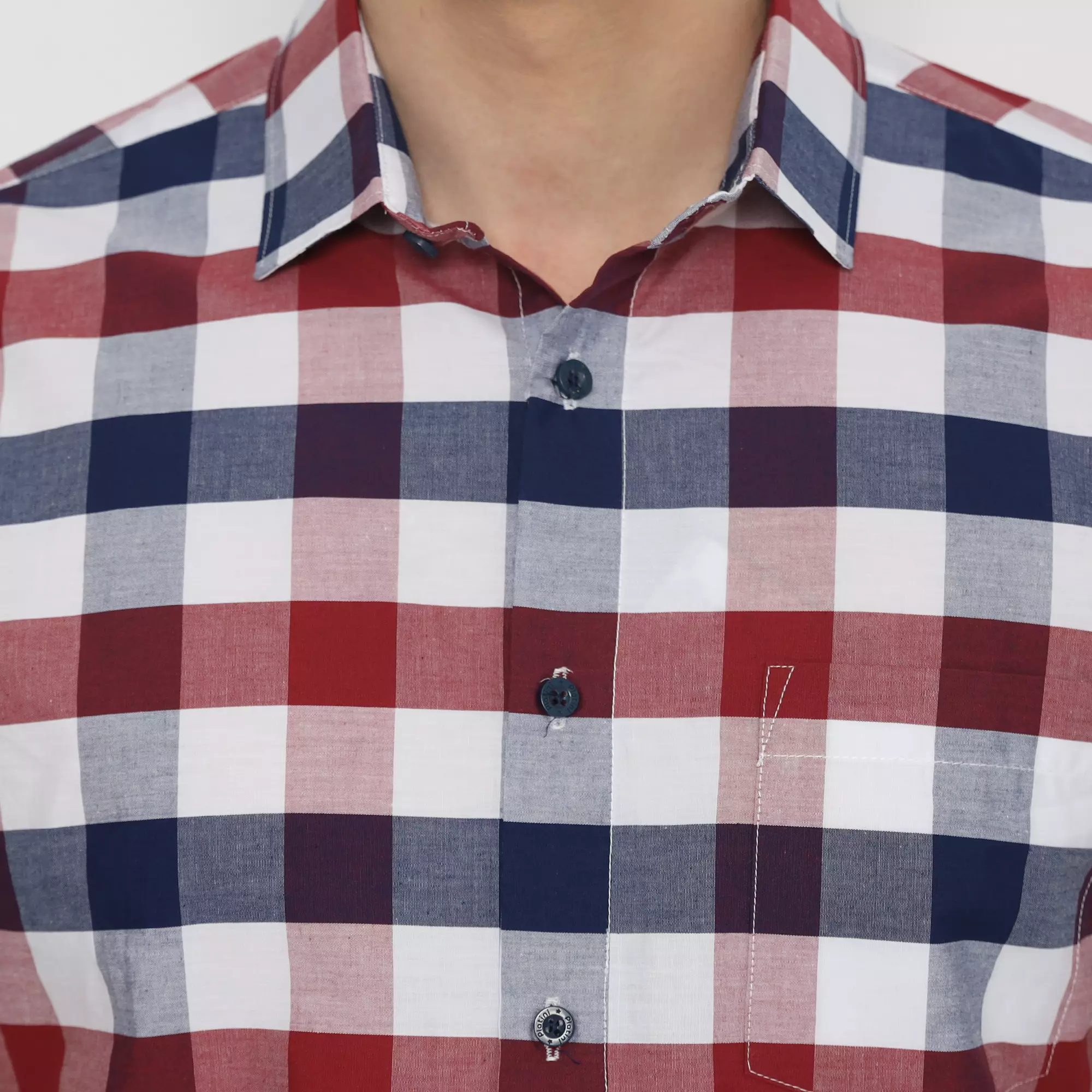 Platini Kemeja Motif Kotak Pria Lengan Pendek Katun Navy 73445