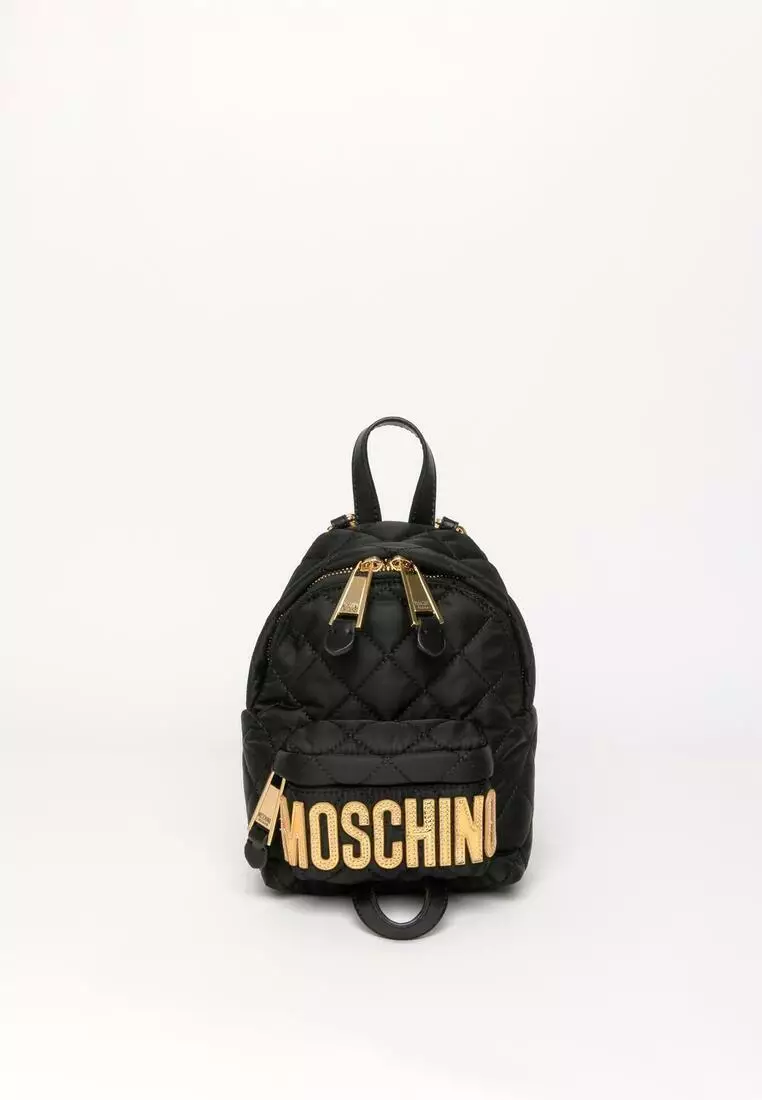 Designer Backpack Moschino Quilted Nylon Backpack Quilted Logo