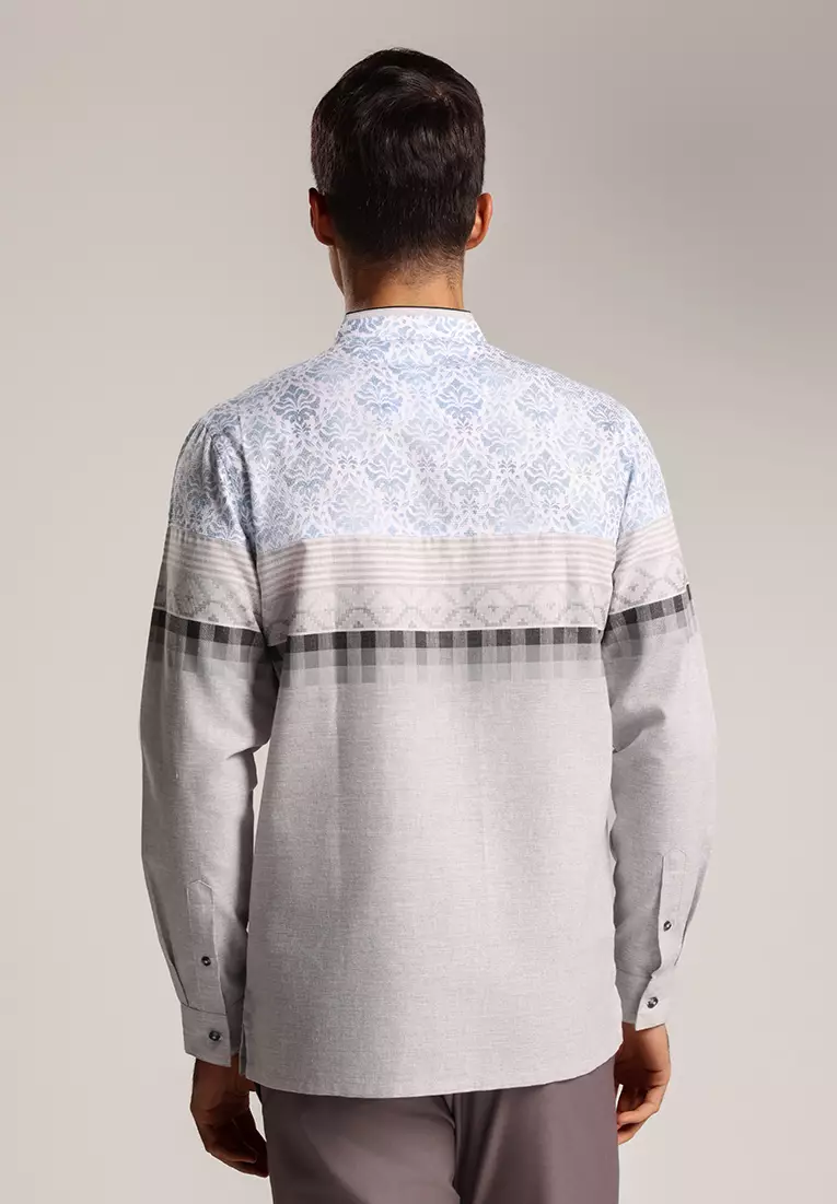 MOC Kemeja Koko Lengan Panjang Pria Quba - Grey
