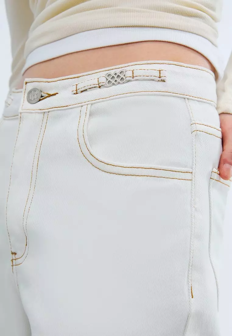 High Waist Straight Leg Jeans - White