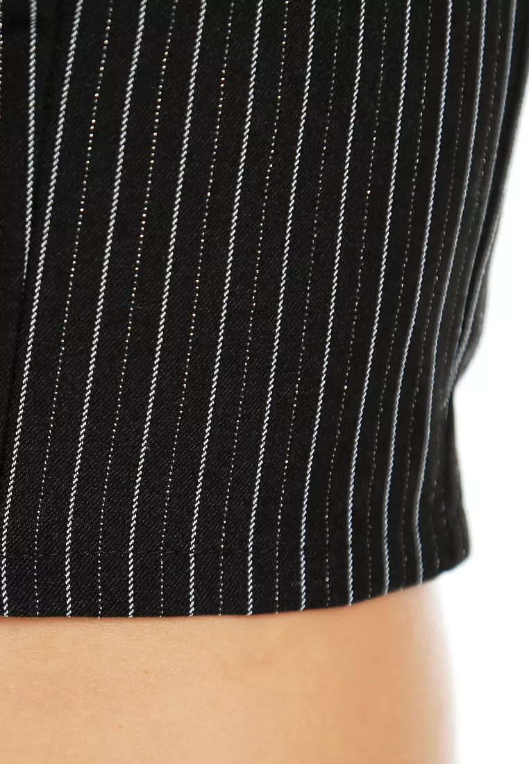 Atasan Bandeau Bergaris Glitter yang Disesuaikan