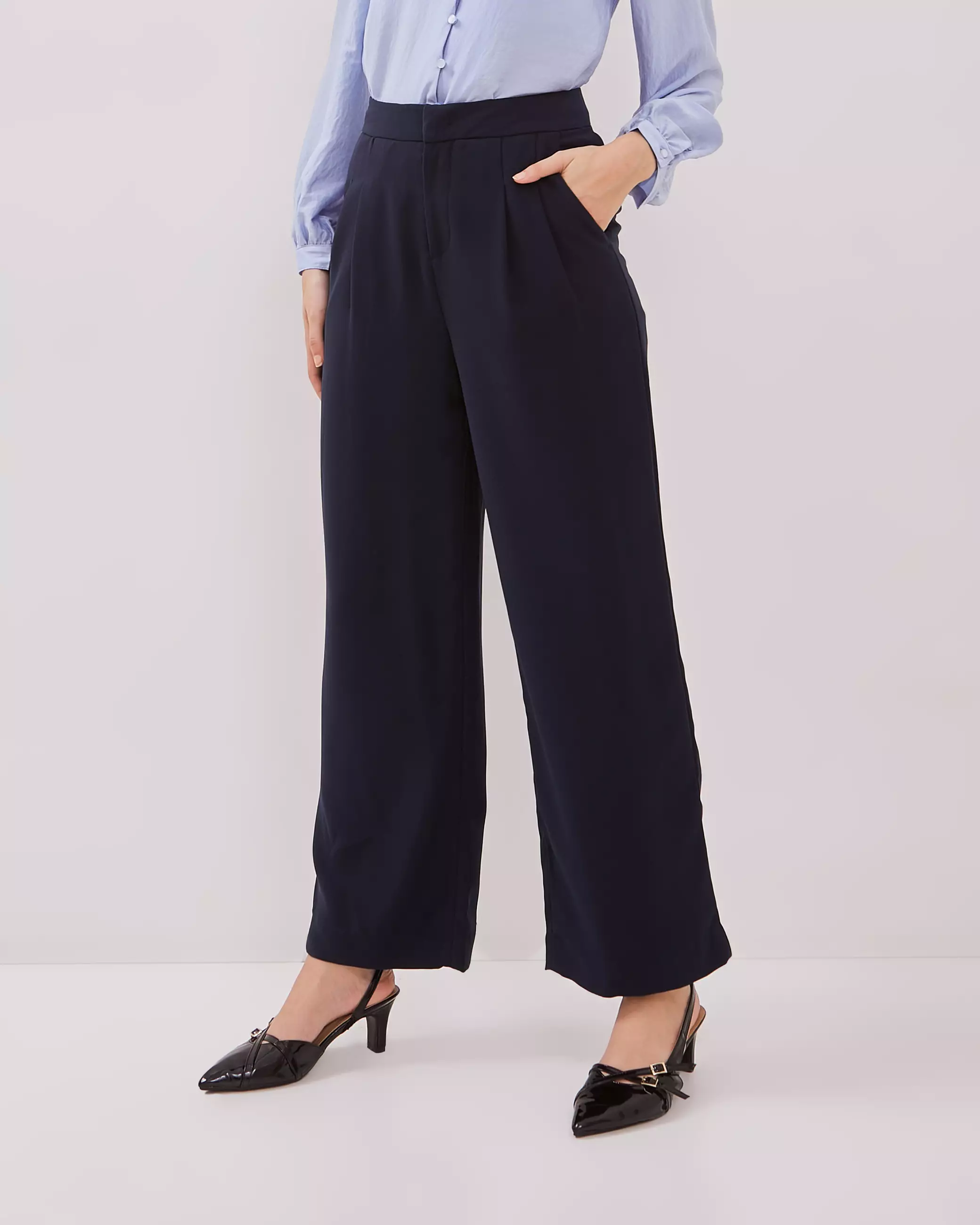 Urban Exchange Lilian Navy Wide-leg Pants - Bawahan Celana Panjang Formal Navy Warna Navy