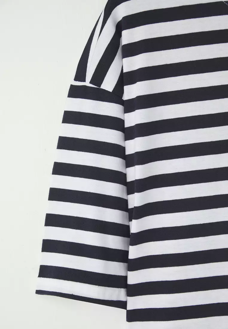 Grey-Blue-Navy Blue Striped Oversize/Wide Cut 3 Pack 100% T-Shirt Tmnss24Ts00026