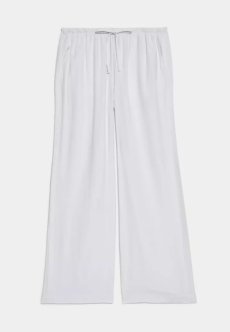 Linen Blend Wide Leg Trousers