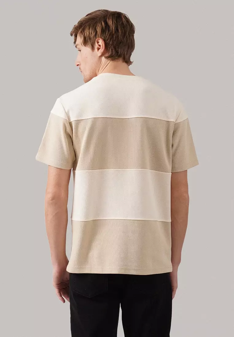 Regular Fit Color-Block Cut & Sew T-Shirt In Honeycomb Pique