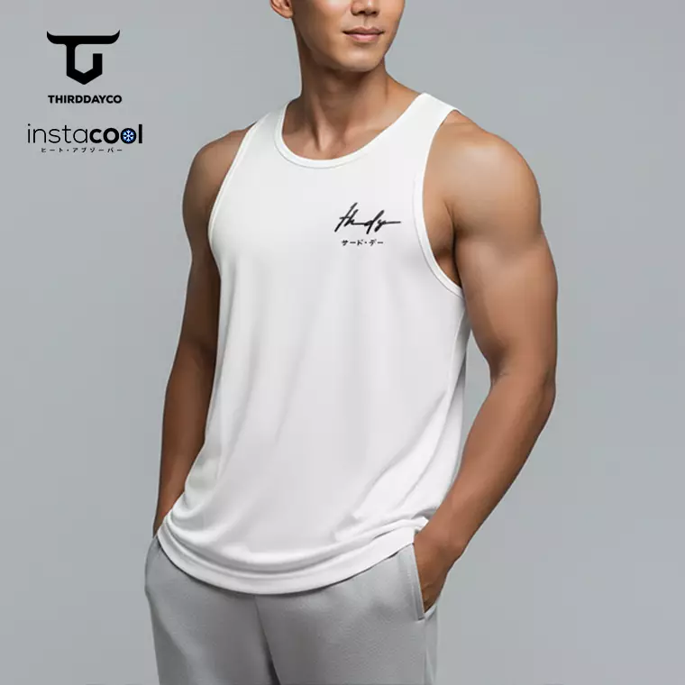 THIRDDAY Kaos Kutang Sleeveless Tank Top Singlet Pria Gym Instacool "thdysign dakir" putih MTY29