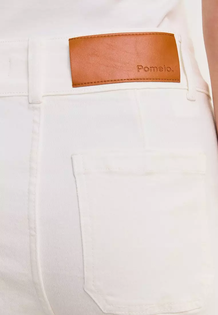 High Waist Straight Leg Denim Pants - White