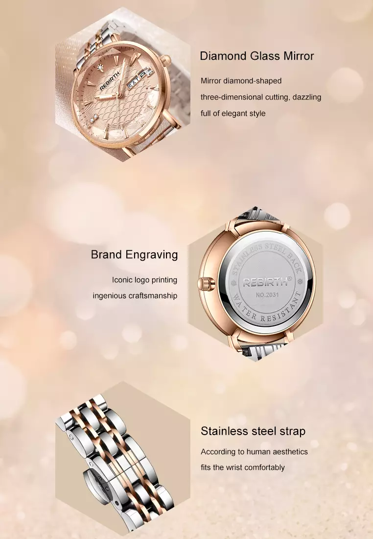 Jam Tangan Wanita Original Anti Air Tali Stainless Steel Jam Kuarsa Santai Mewah Jam Tangan Cewek rosepink