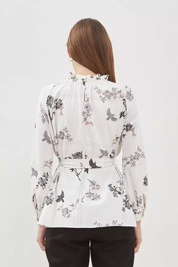 Minimal Magnolia Floral Blouse - Light Beige