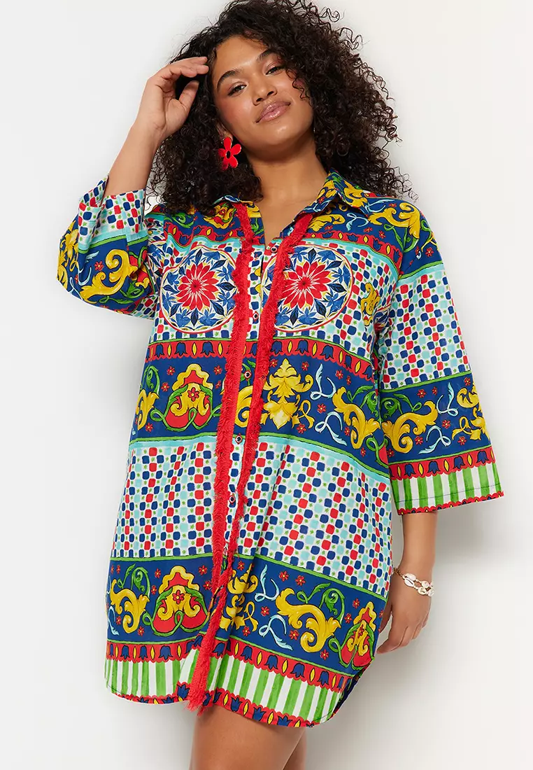 Multicolored Tile Pattern Beach Shirt