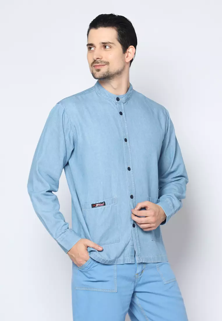 Kemeja Denim Skena L/S Krah Mandarin Saku Besar 182404
