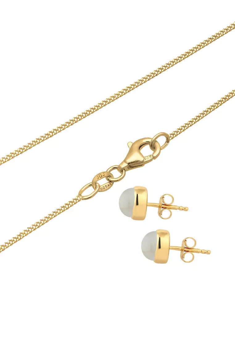 Set Perhiasan Perak 925 Wanita Moonstone Gold Plated