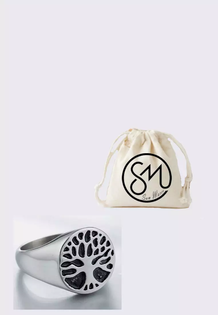 Accessories Pria Tree Of Life Premium Stainless-Steel Ring  Cincin Pria Silver