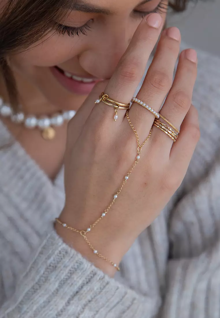 Ring Band Memoire Glass Beads Gold Plated