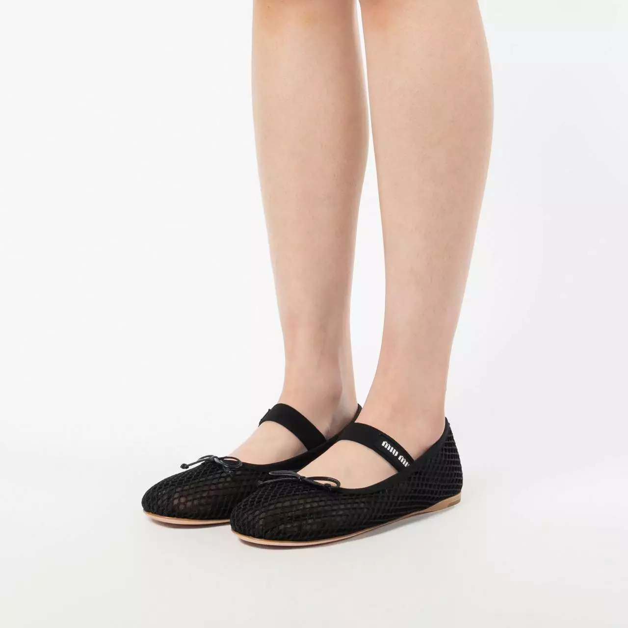 Mesh Fabric Logo Band Strap Ballerinas Black
