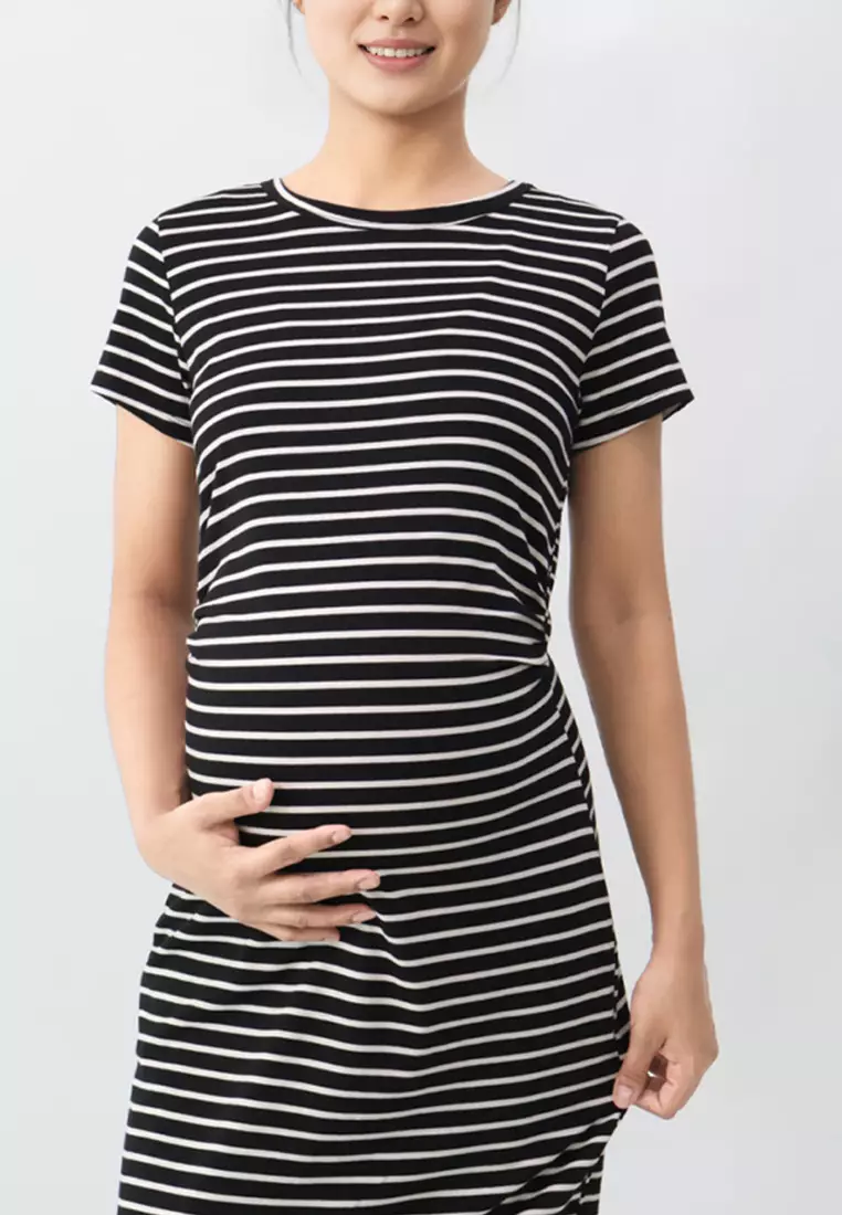 Black Stripes Maternity Midi Knit Dress