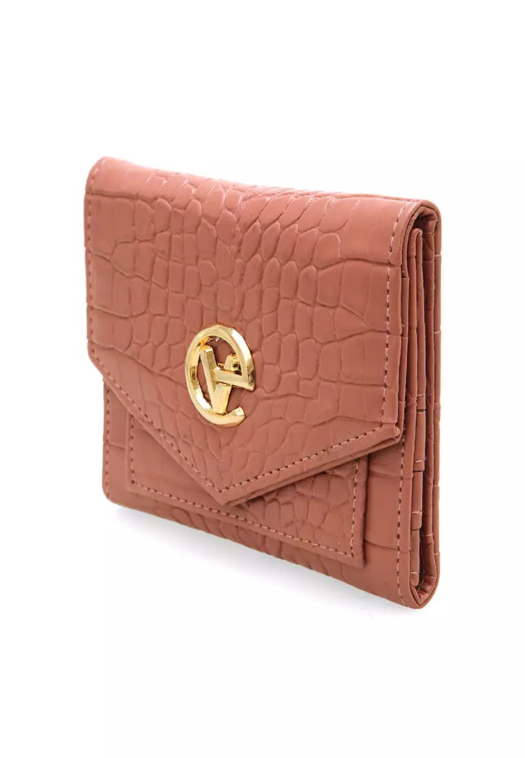 Fauzia Dompet Wanita Mini Motif Croco Premium Quality - Dusty Pink