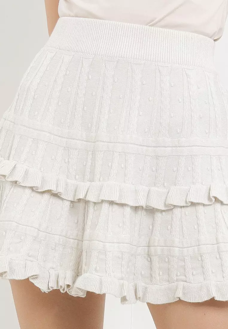 Tiered Dot Textured Knit Mini Skirt