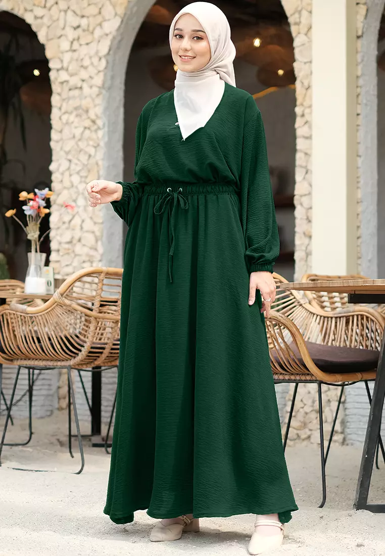 JV Hasanah Set Rok Baju Kurung Selena Emerald | Setelan Rok Crinkle Jumbo Busui