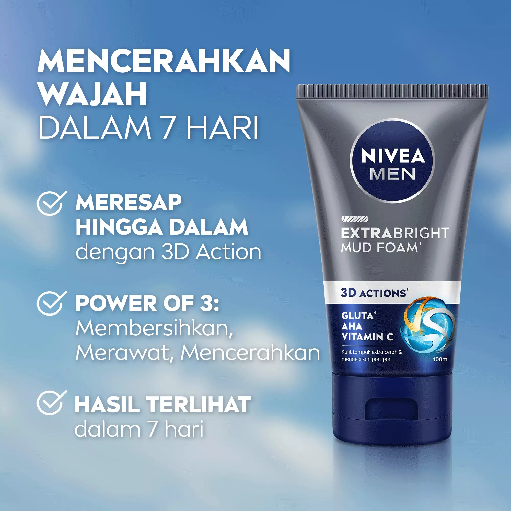 [Paket isi 3]NIVEA MEN Extra Bright Mud Foam 100ml
