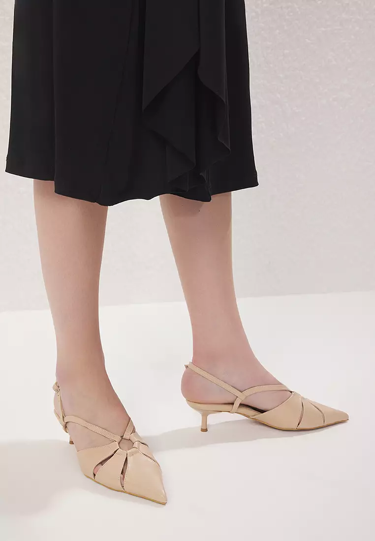 Nude Cut Out Detail Back Strap Women's Kitten Heels Shoes Takss25To00080