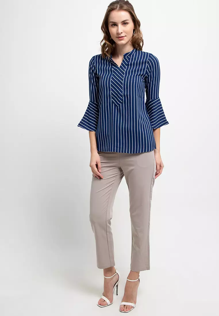 Melody Striped Blouse In Navy