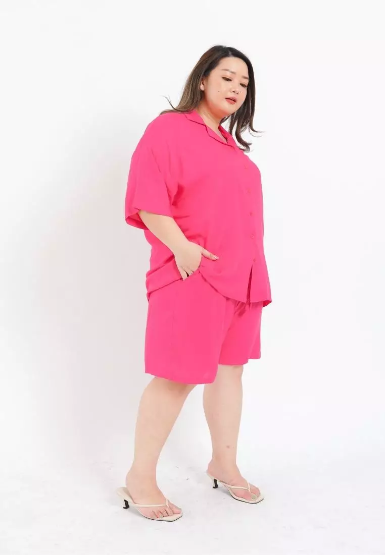 Plus Size Oversize Shirt Sans Fuschia Pink