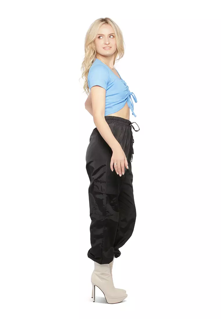 Blue Drawstring Detail Crop Top