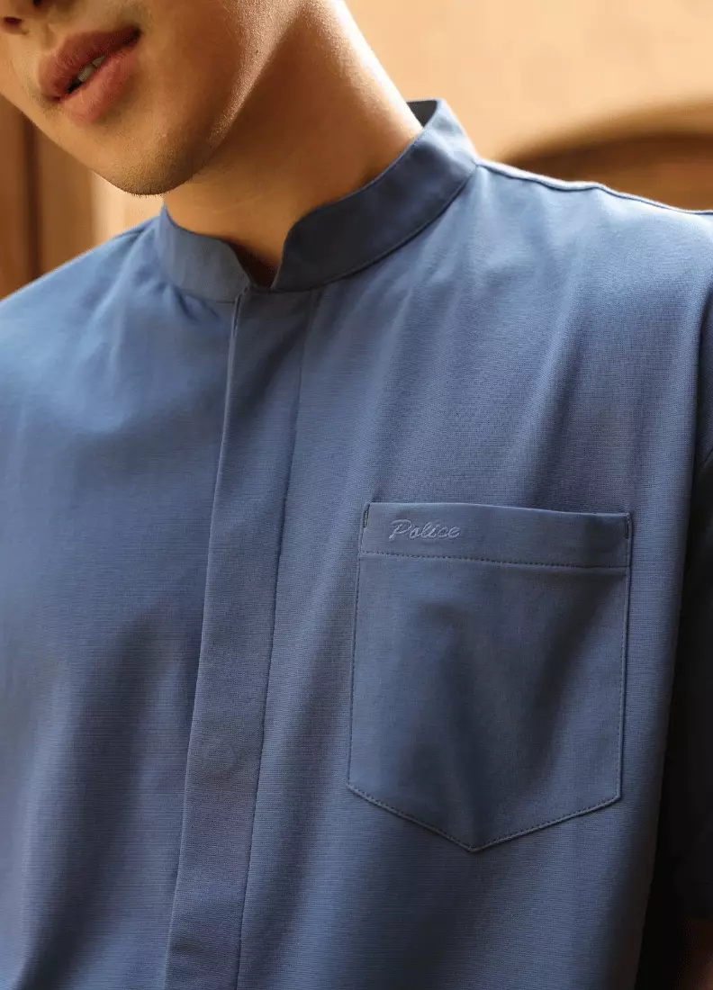 POLICE Kemeja Koko Polos Spandex Slub Premium Regular Fit Pria