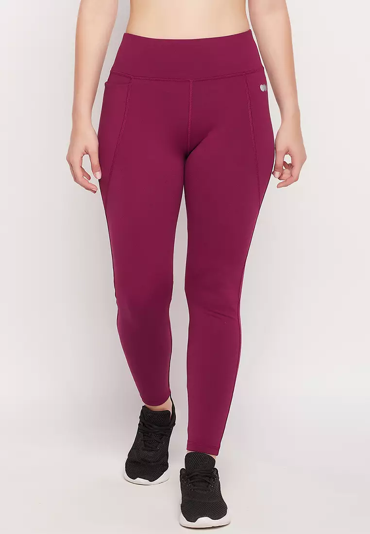 Clovia Feather Feel High Rise 3 Pocket Active Tights in Magenta