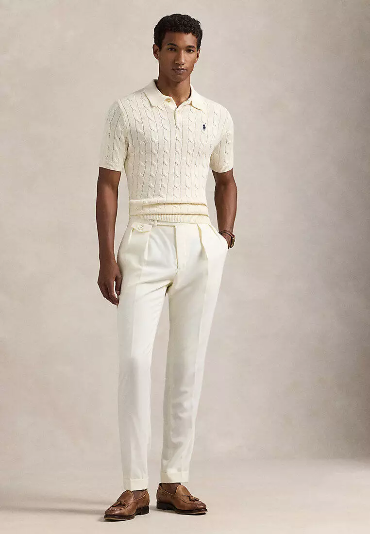 Cable-Knit Cotton Polo-Collar Sweater
