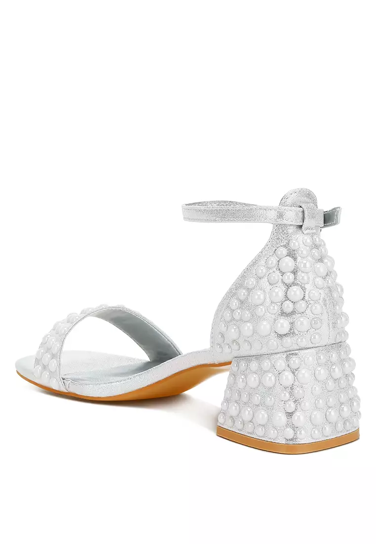 Rhinestone Embellished Shimmer Sandals in Silver