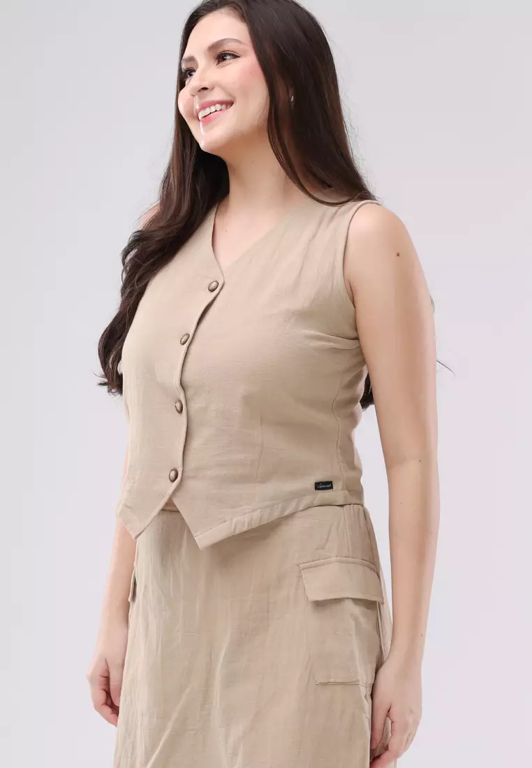 Crumpled Cotton Sleeveless Vest Terno Skort