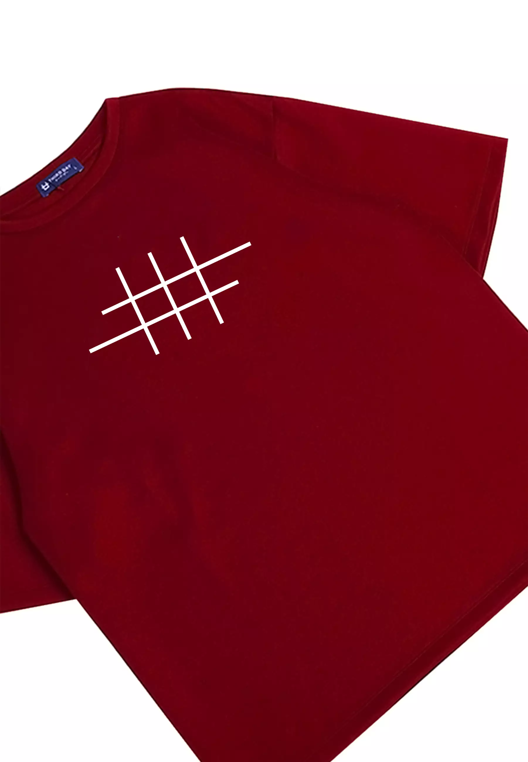 MTQ40 kaos oversize tebal bahan scuba distro pria aesthetic garis tictactoe merah maroon