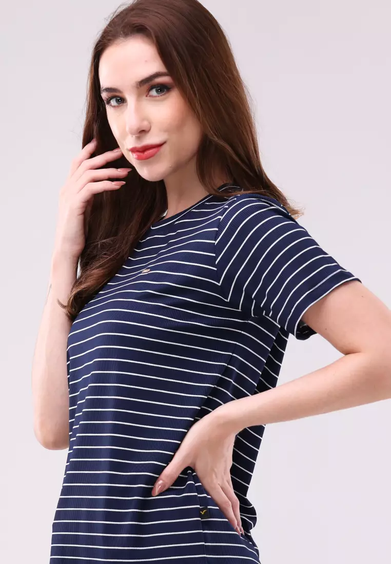 Special Rib Stripes Knits Short Sleeve Blouse