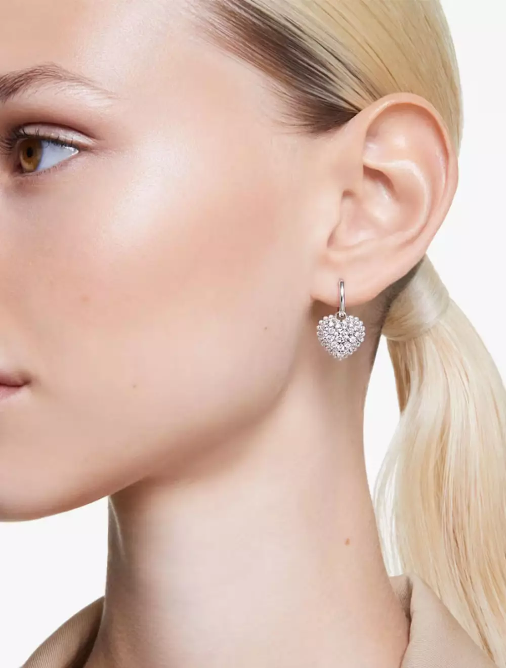 Hyperbola Drop Earrings, Heart, White, Rhodium Plated - White