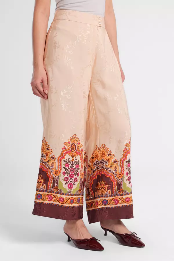 MINIMAL - Izma - Kulot Lebar Motif Etnik Dengan Pleats - Pink Light