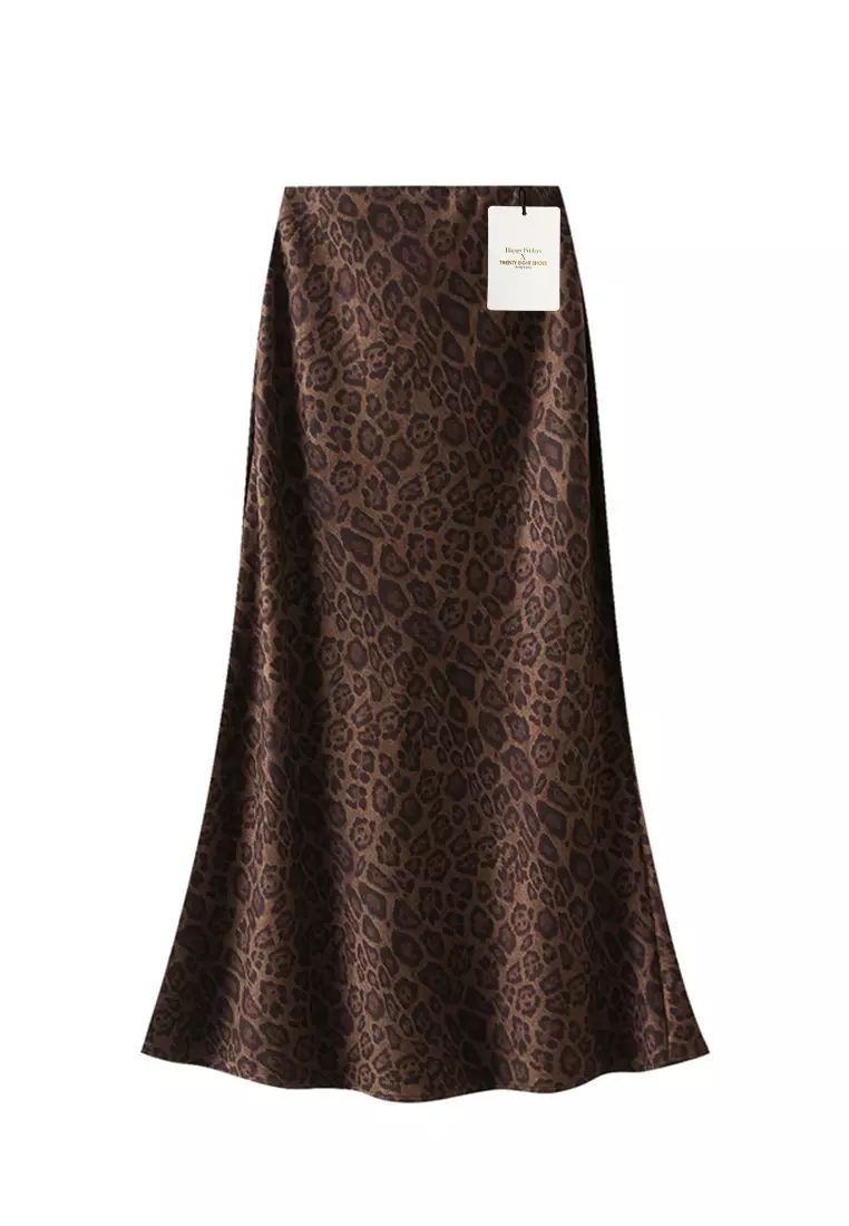 Faux Suede Leopard Print Fishtail Skirt AF9856