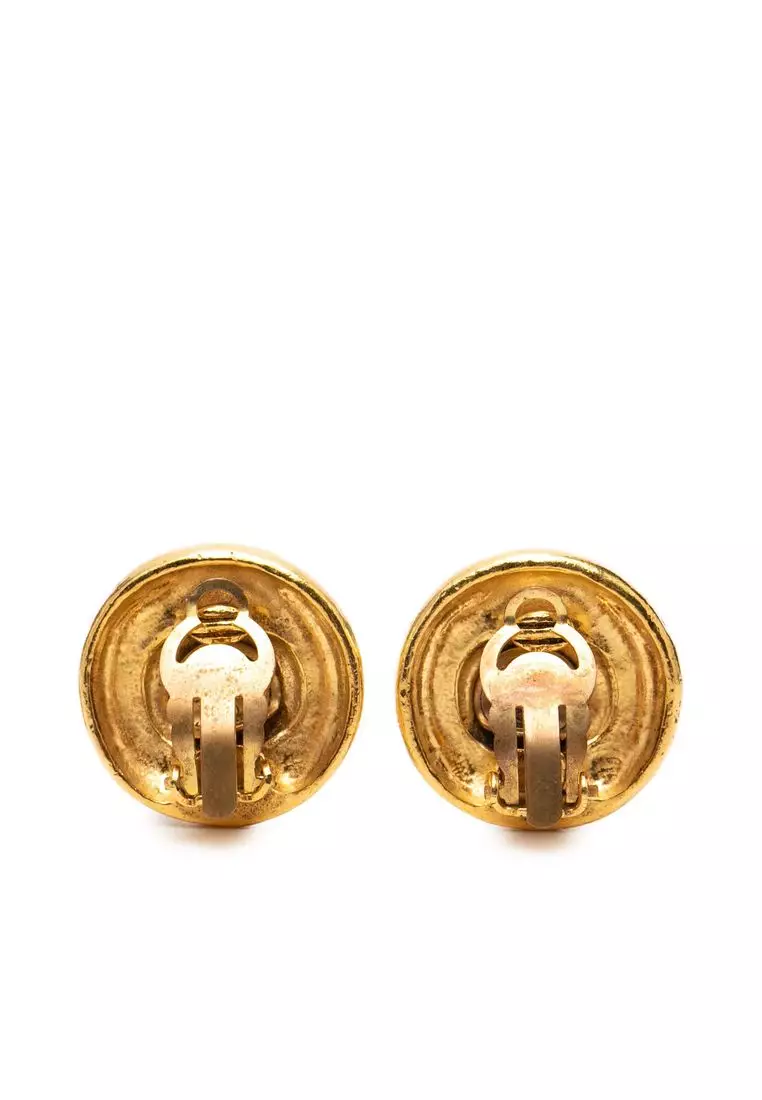 Pre-Loved Chanel Gold Plated Rhinestone Rope Border Clip On Earrings
