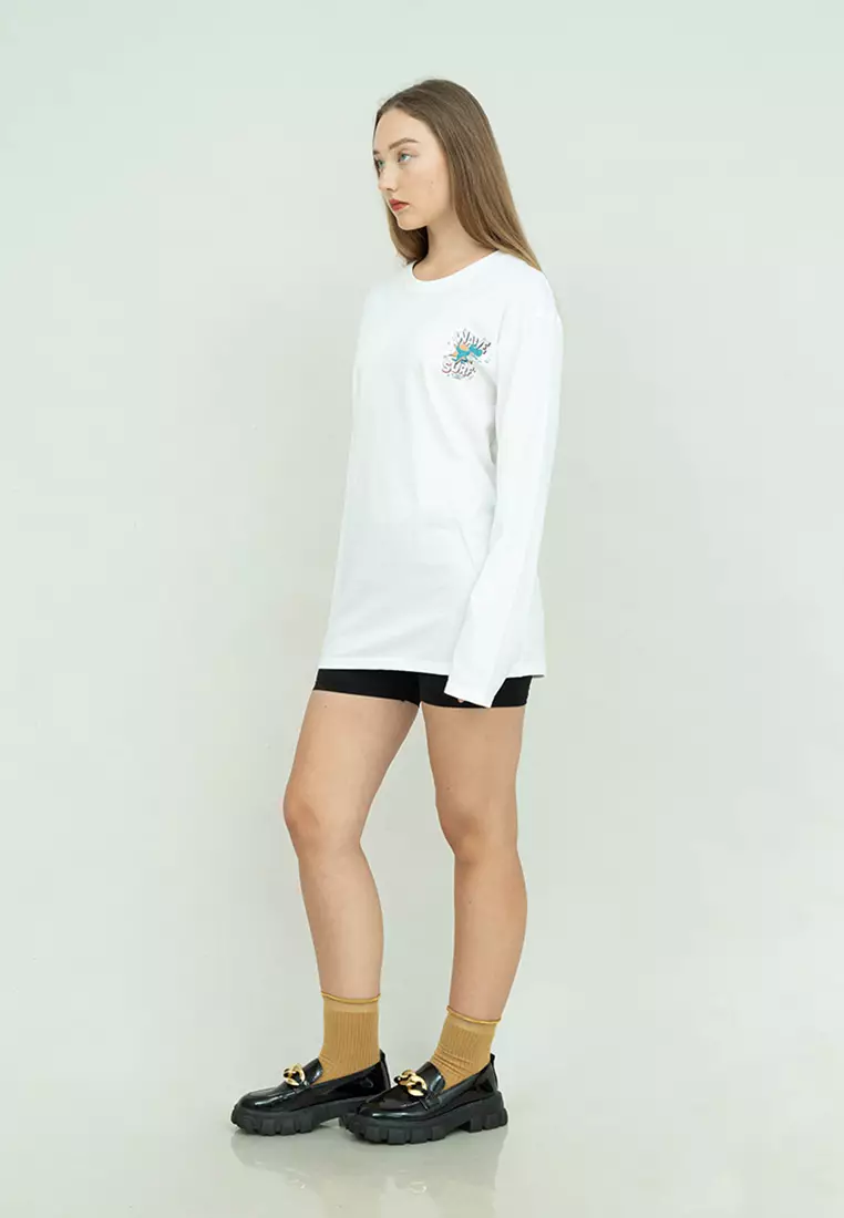 Kaos cotton combed lengan panjang wanita putih houseofcuff wave surf