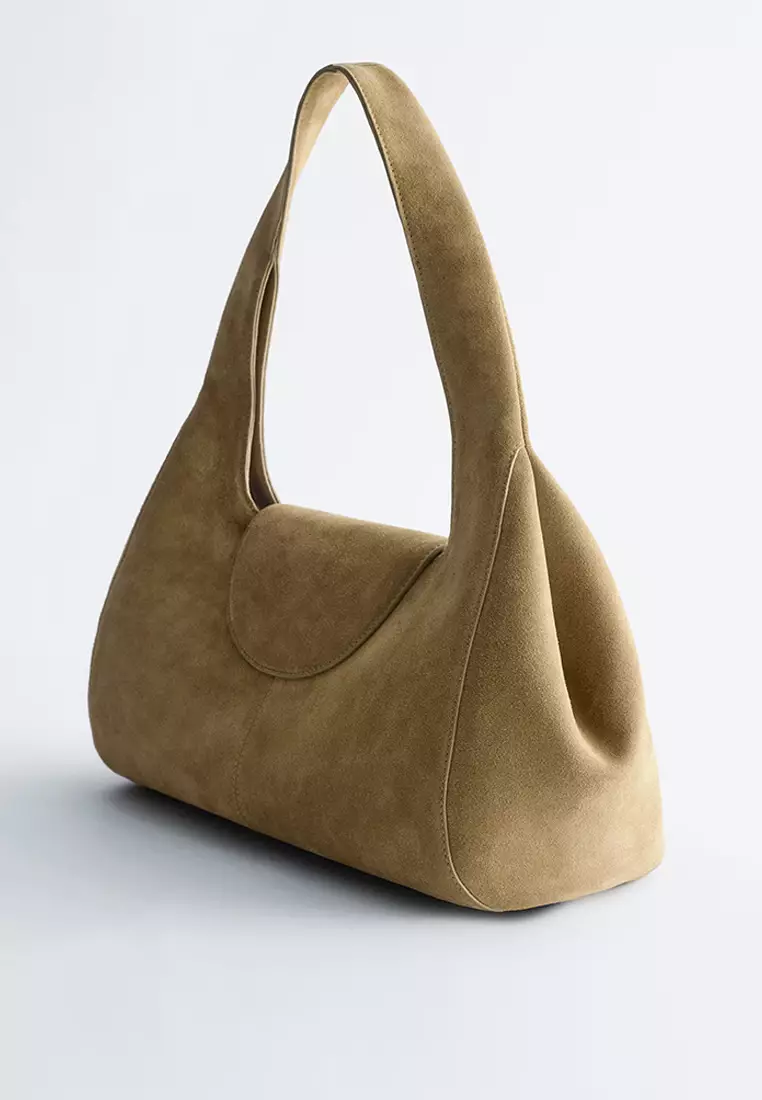 Curved Suede Shoulder Bag