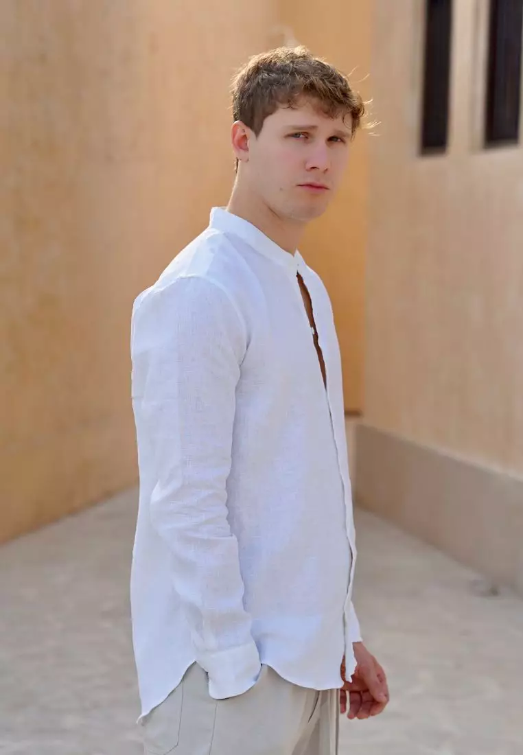 Salt Kemeja Linen Lengan Panjang Pria Putih | Linen Long Sleeve Shirt Men White