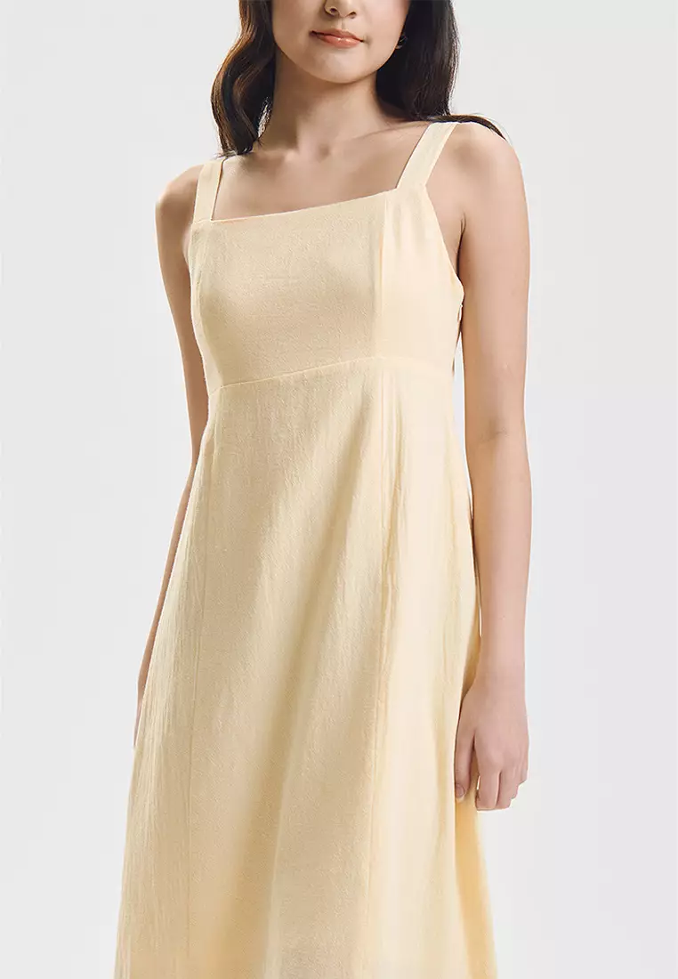 Wide Strap Midi Dress with Front Slit